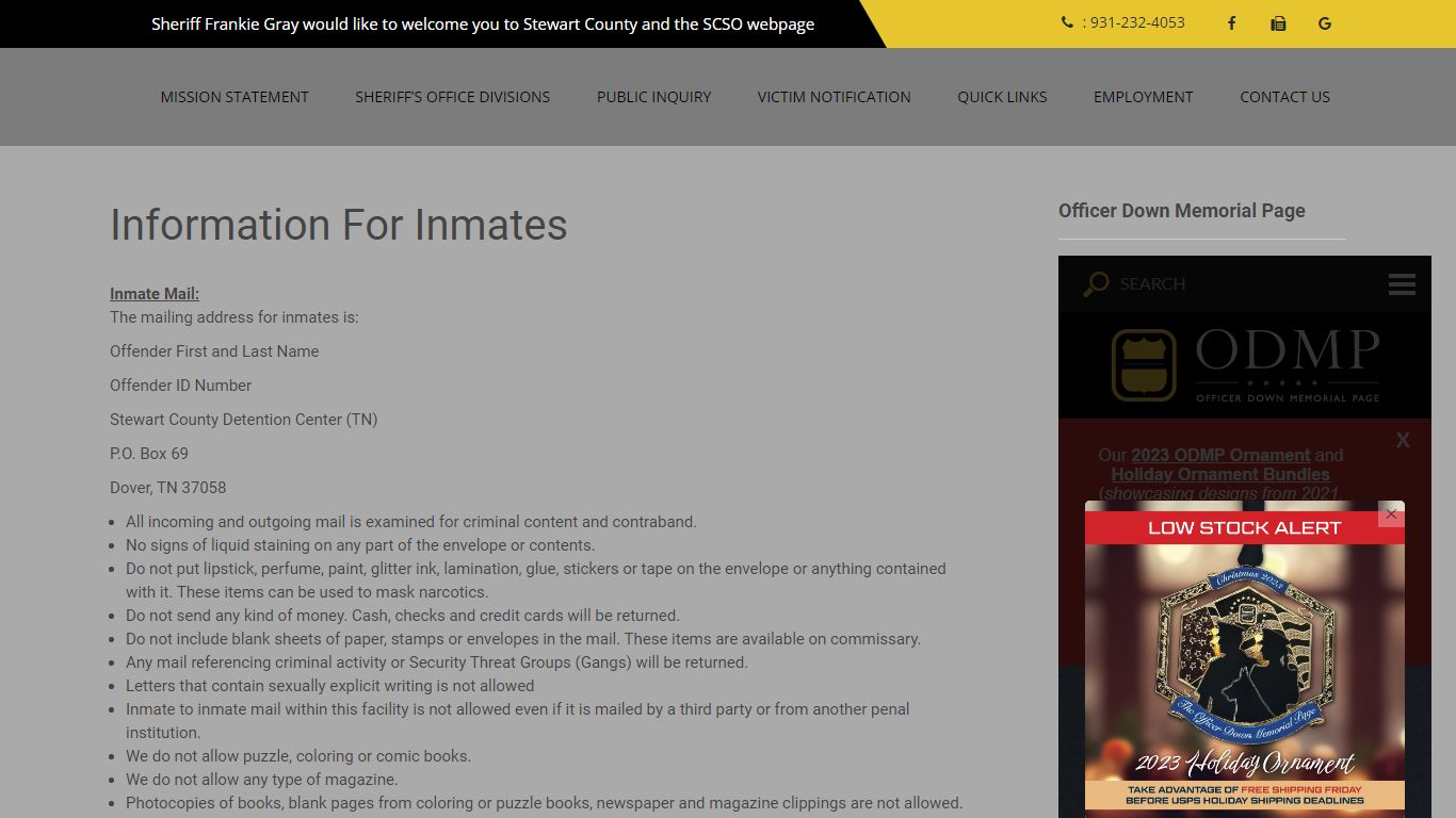 Information For Inmates - stewartcountysheriff.com